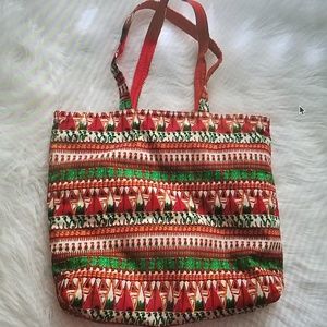 NWOT Naraya Multicolor Printed Tote Bag Red Inside